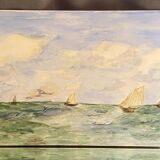 Marine watercolor with sailboats
