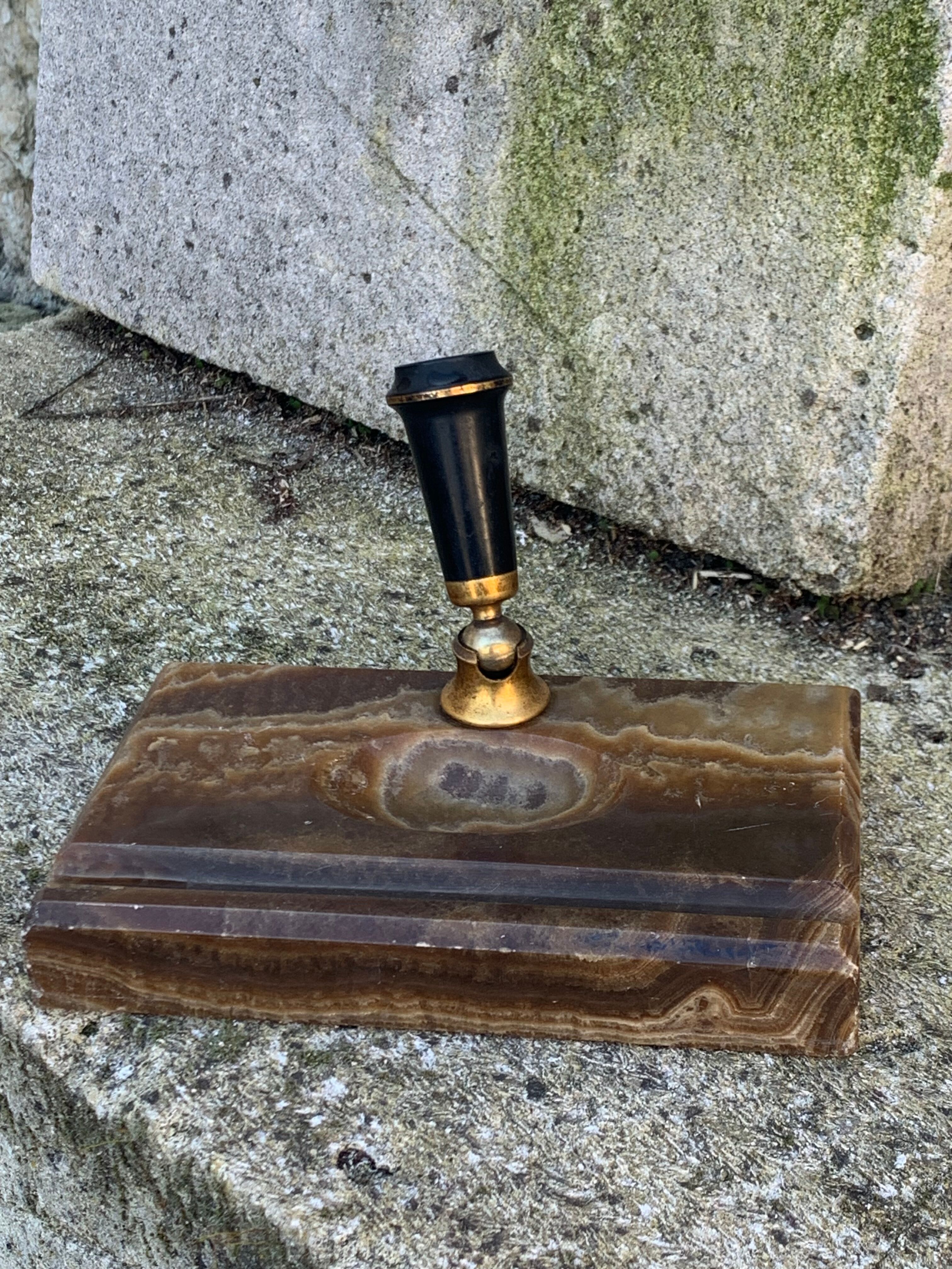 Porte-stylo De Bureau Vintage En Bois Et Laiton - Référence F413 - Objet D'occasion Décoratif