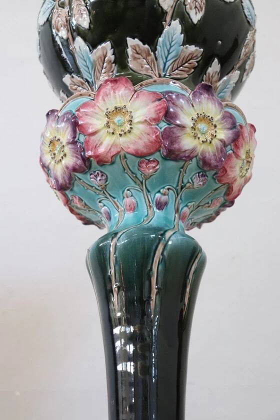 Art Nouveau ceramic vase with column, Italy early 20th century