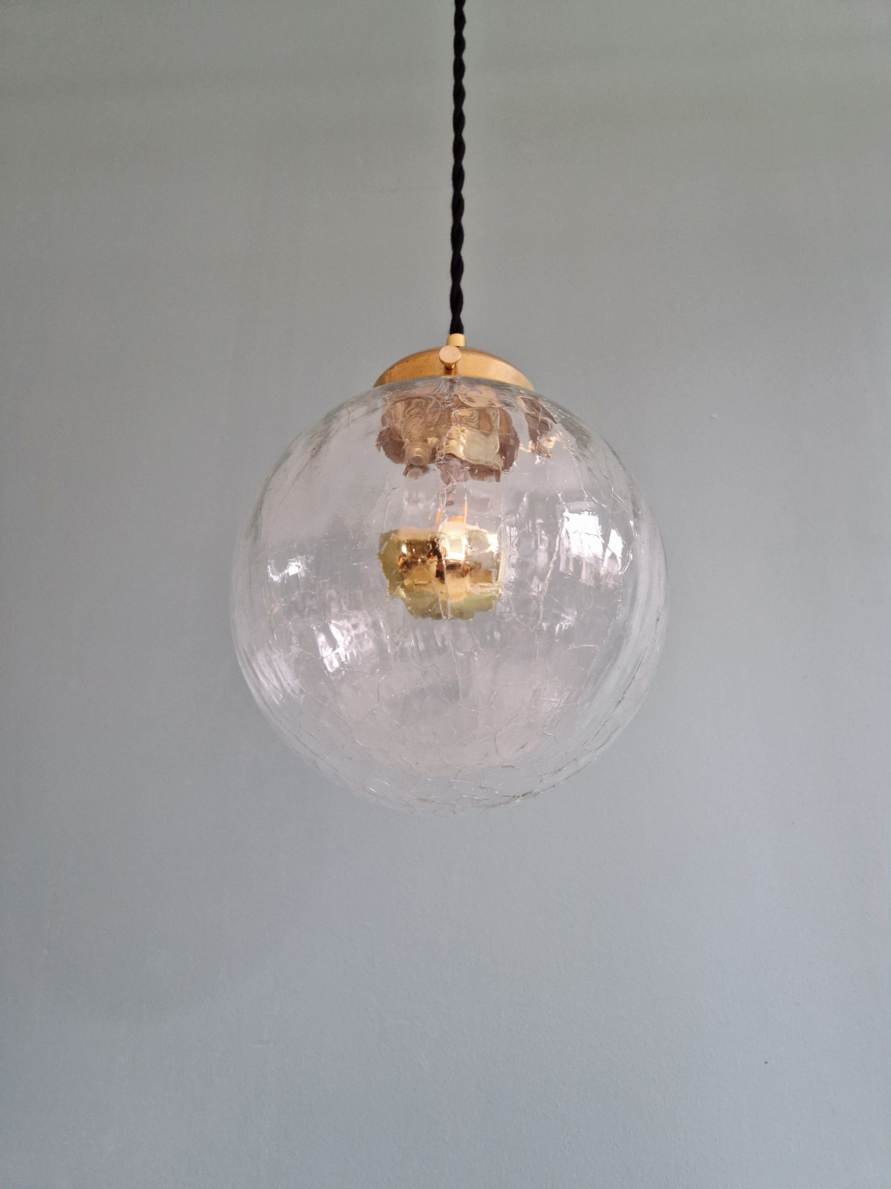 Vintage transparent cracked glass pendant, 1970s.