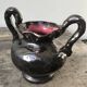 Black Ceramic Vase, pink inside color, signed