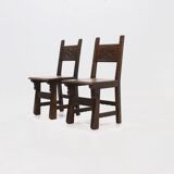 Ensemble de 2 chaises en chêne sculpté à la main espagnol du 19ème siècle