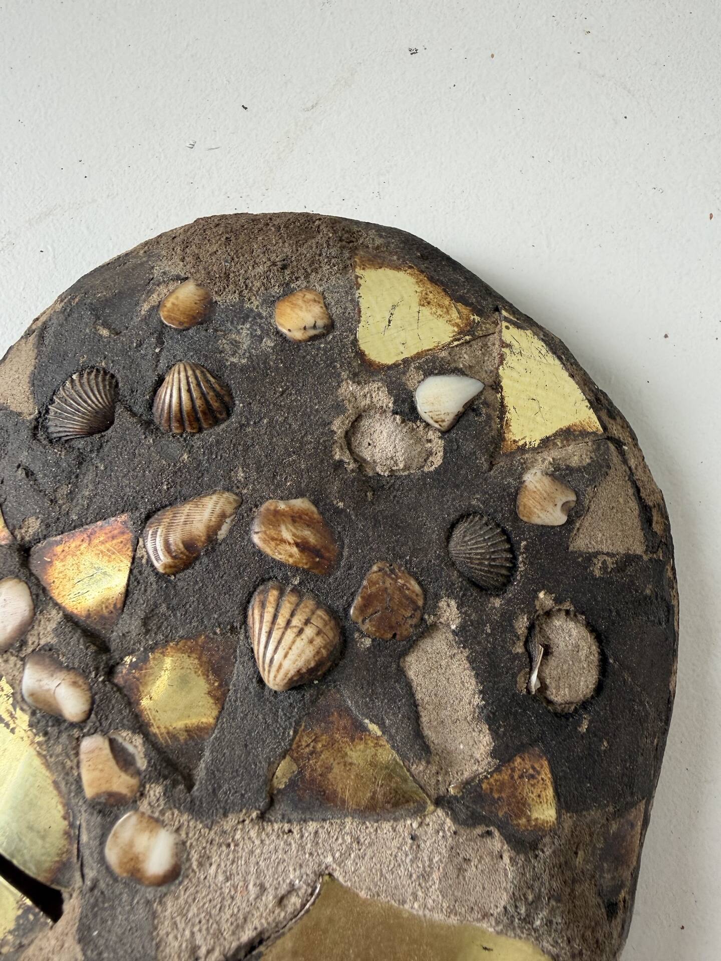 Ancient African mask Luba wood and shell