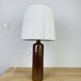 Lampe bouteille grès et abat jour laine vintage