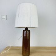 Lampe bouteille grès et abat jour laine vintage