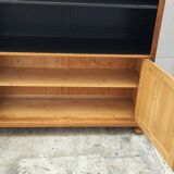 Large waxed pine bookcase with two doors
