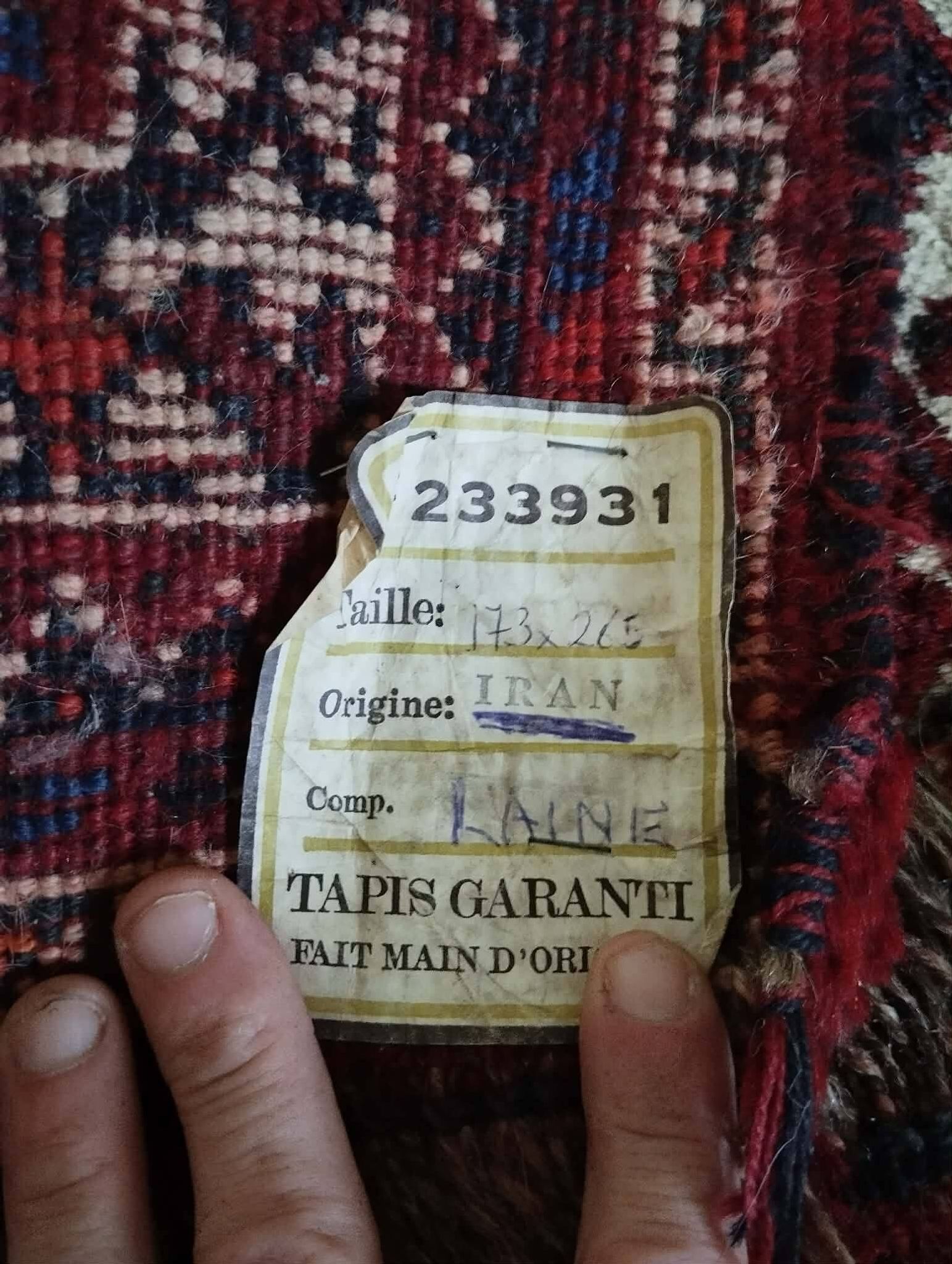 Tapis Persan Shiraz fait main 265x173cm