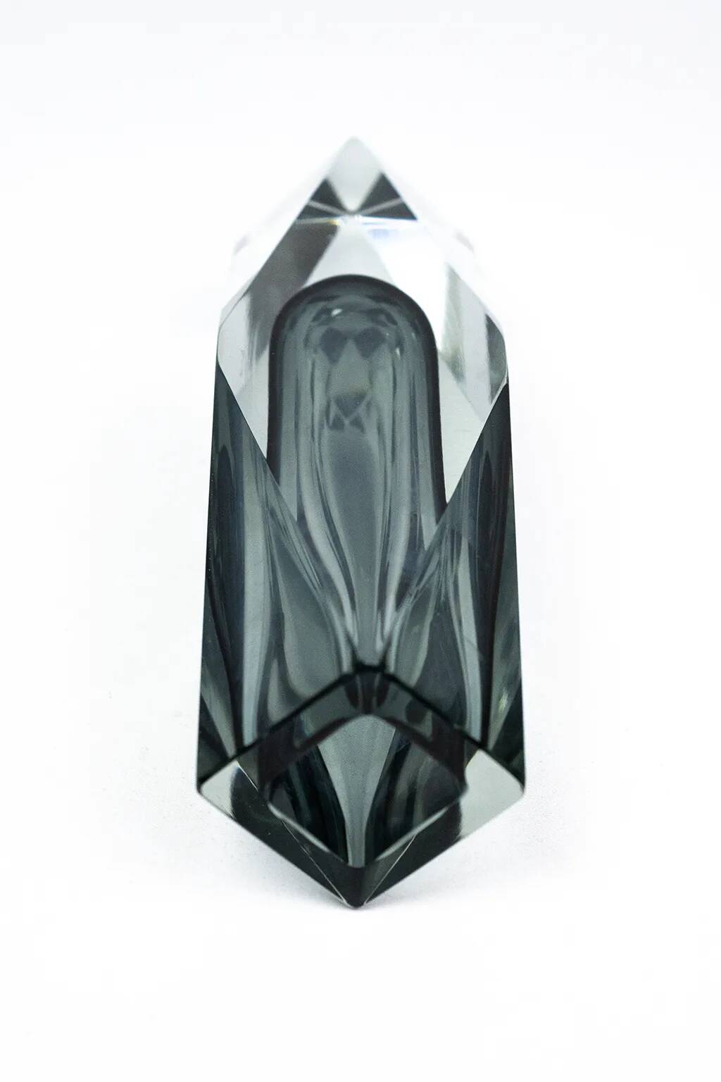 Faceted submerged vase, grey-blue Murano glass – dlg Flavio Poli