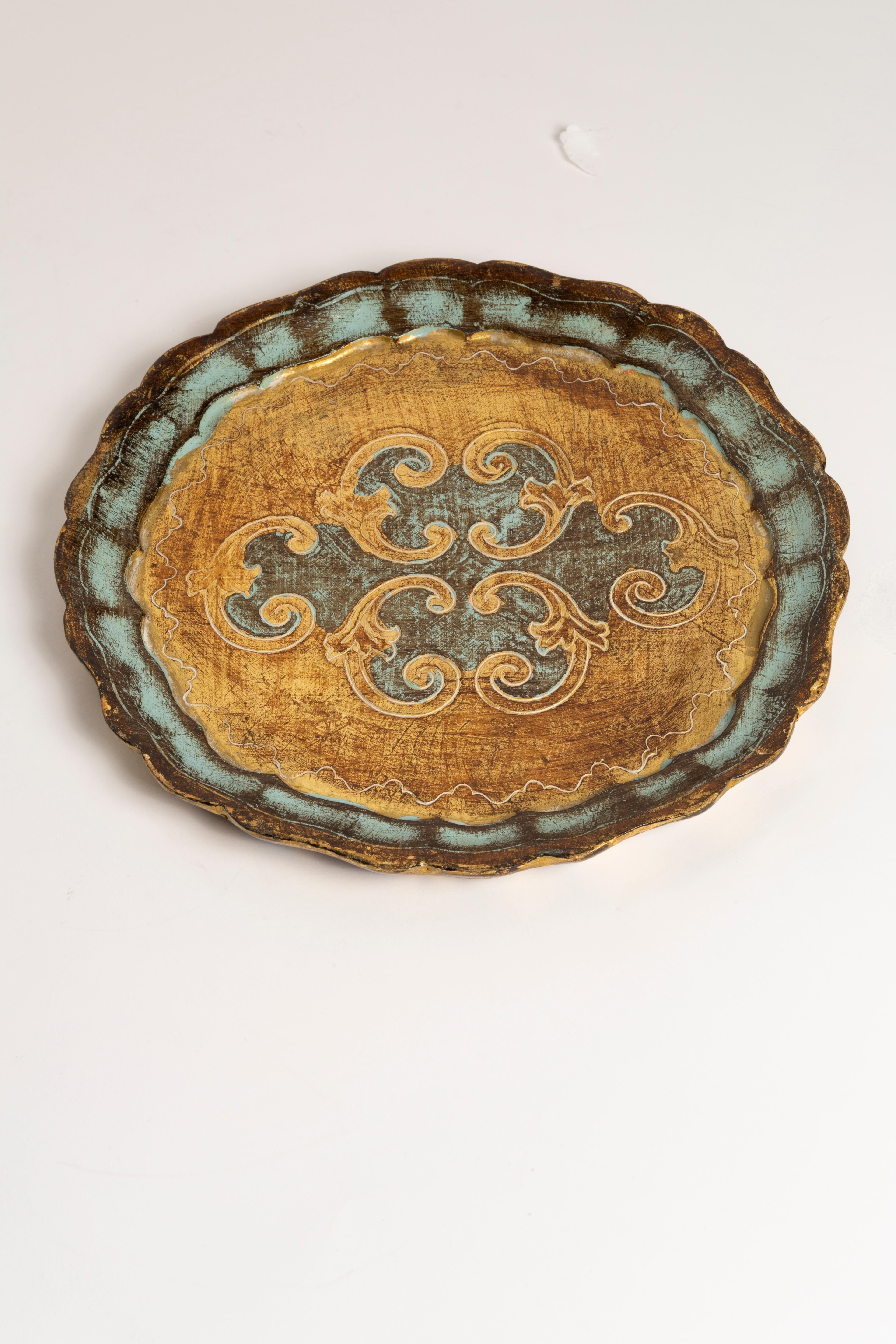 Mint green decorative wooden plate, mid-century, Italy, 1960s.