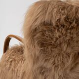 Pair of Scandinavian Armchairs in Long Haired Sheepskin, 1950s