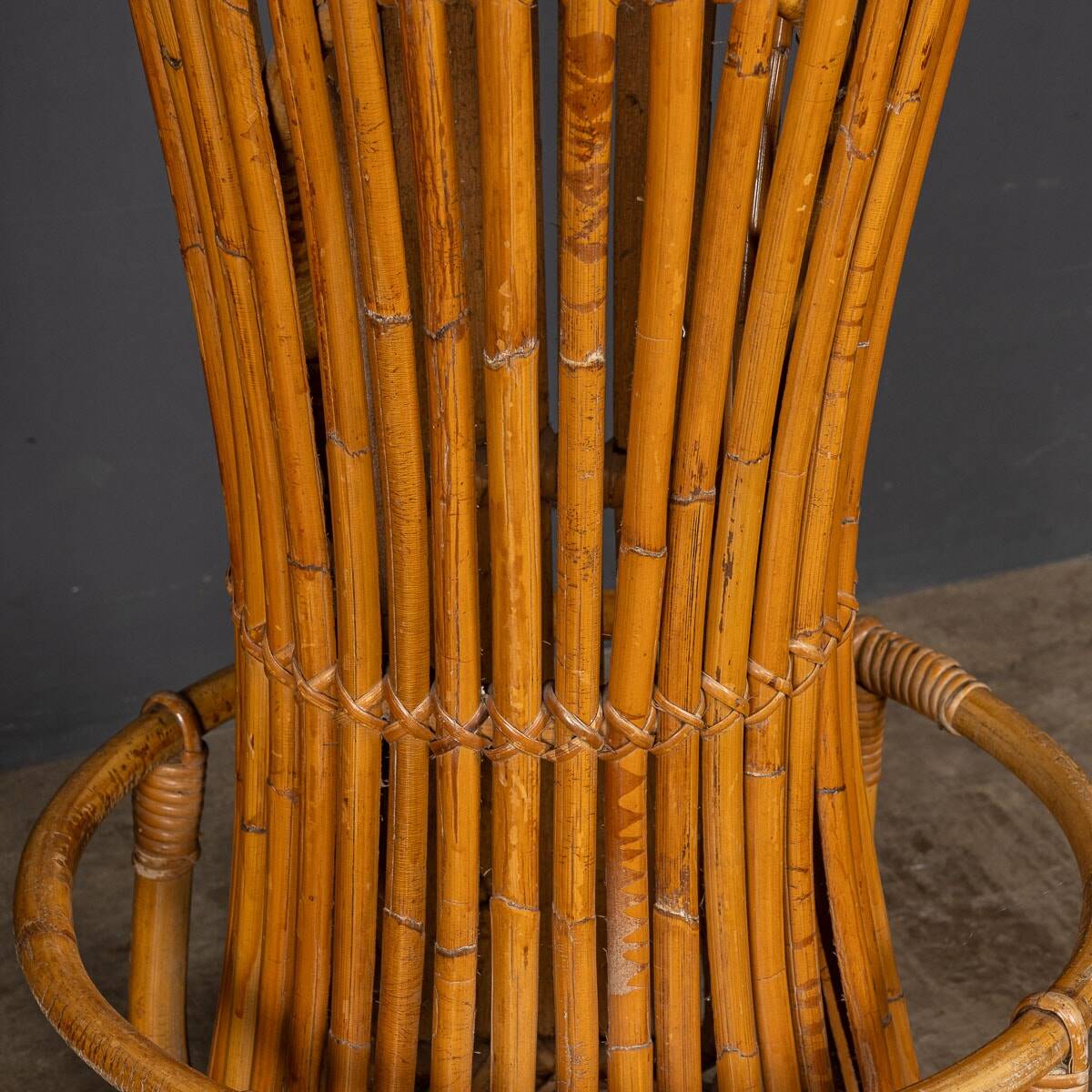 Striking 20thc italian standing bamboo dry bar & stools c.1960
