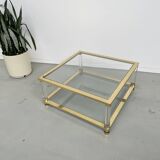Table basse lucite, laiton et verre années 70