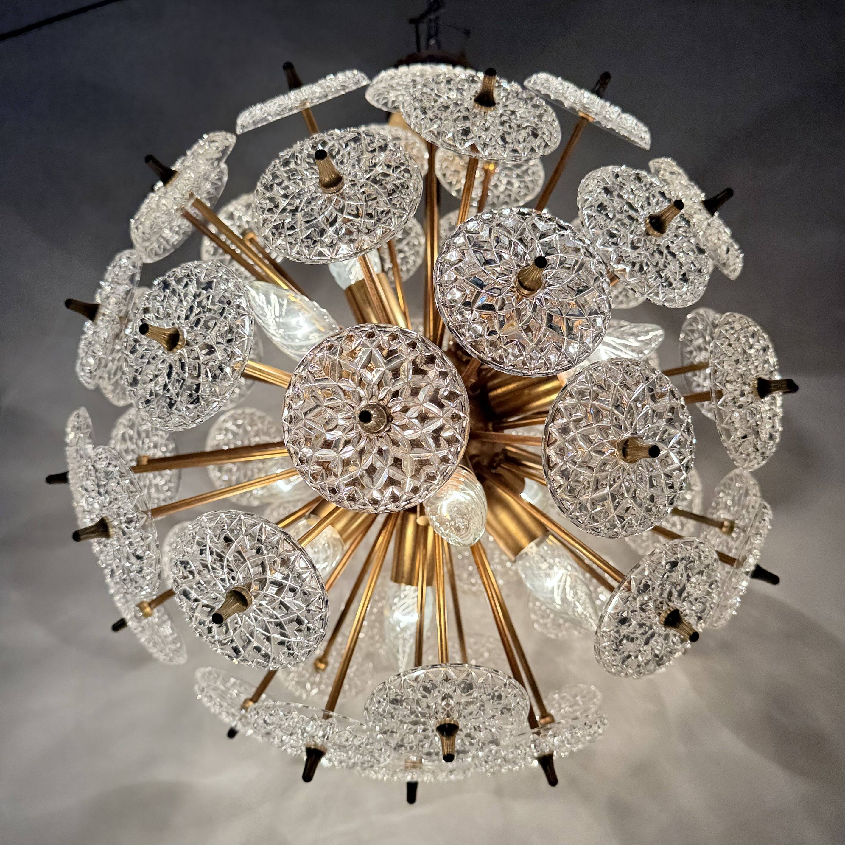 Val Saint Lambert crystal sputnik gold chandelier , 1960’s