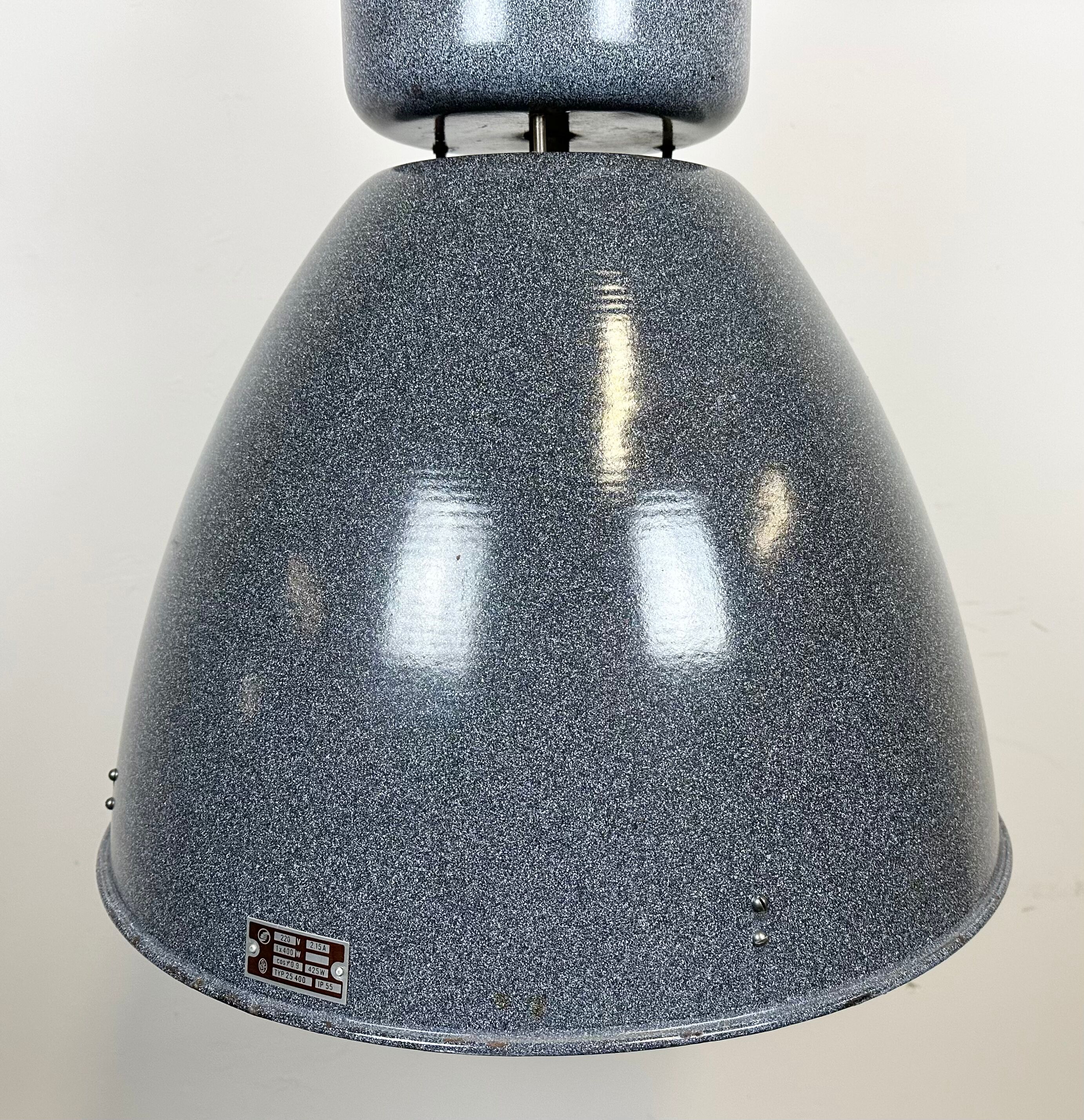 Large Grey Enamel Industrial Factory Lamp from Elektrosvit, 1960s
