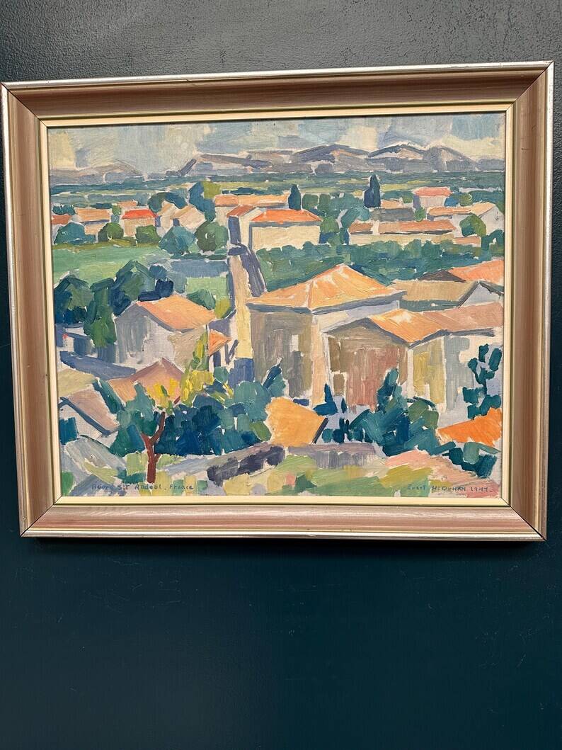 Original Swedish Oil on Canvas – “Bourg St Andeol, France” by Evert H. Duhan – Dated 1947 – Vintage & Framed