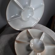 set of 4 compartmentalized fondue plates, white glazed stoneware - de Montgolfier / France