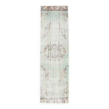 3x9 Light Green Persian Vintage Runner Rug, 81x282Cm