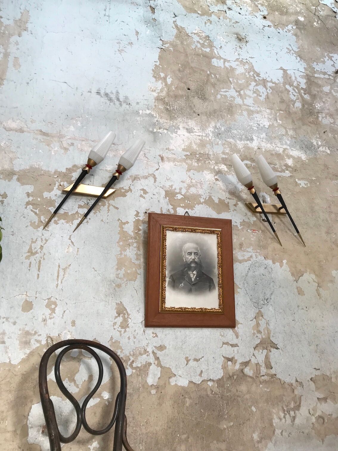 Pair of vintage metal and brass sconces