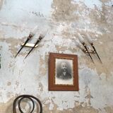 Pair of vintage metal and brass sconces