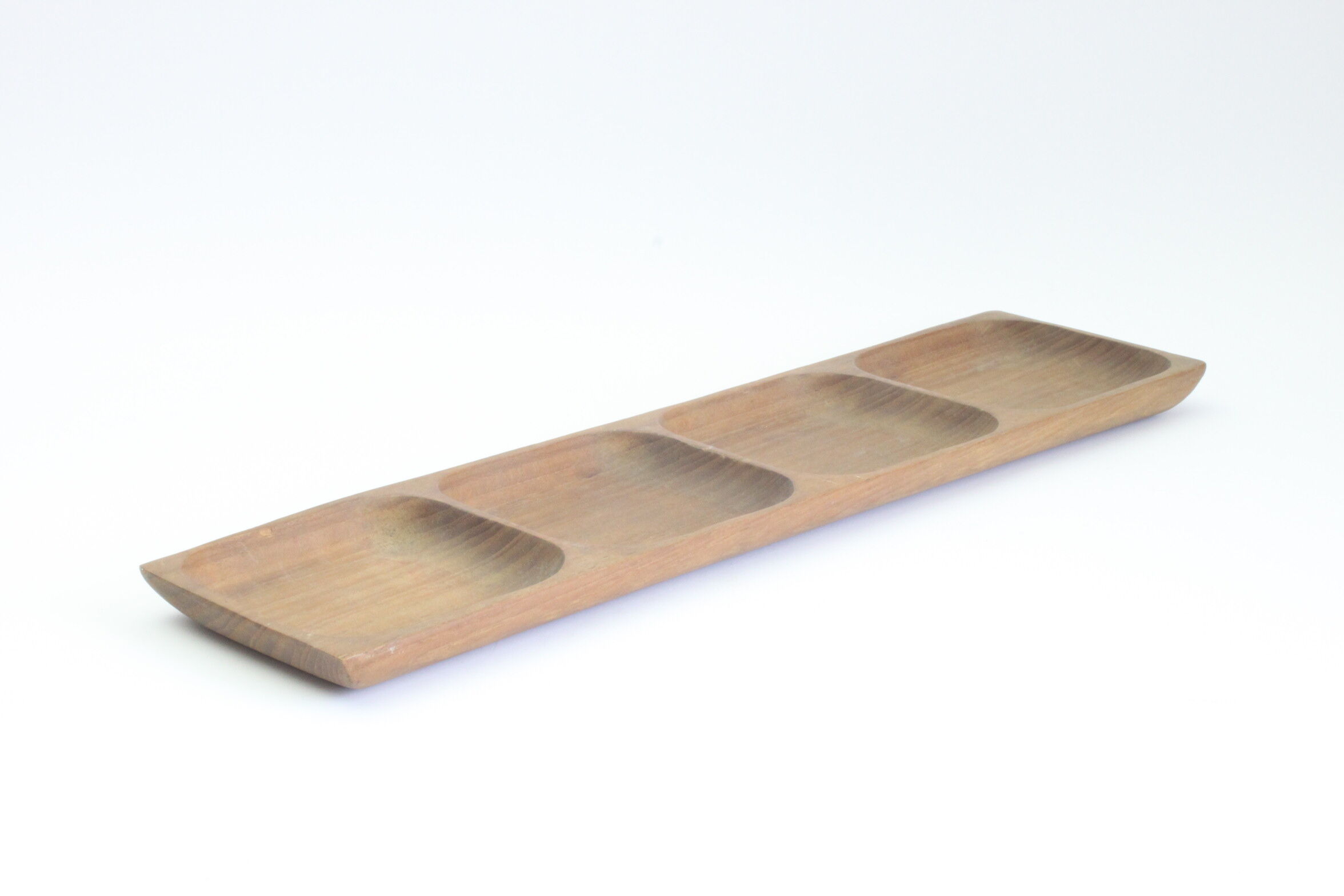 Long teak wooden serving tray or dish with four compartiments