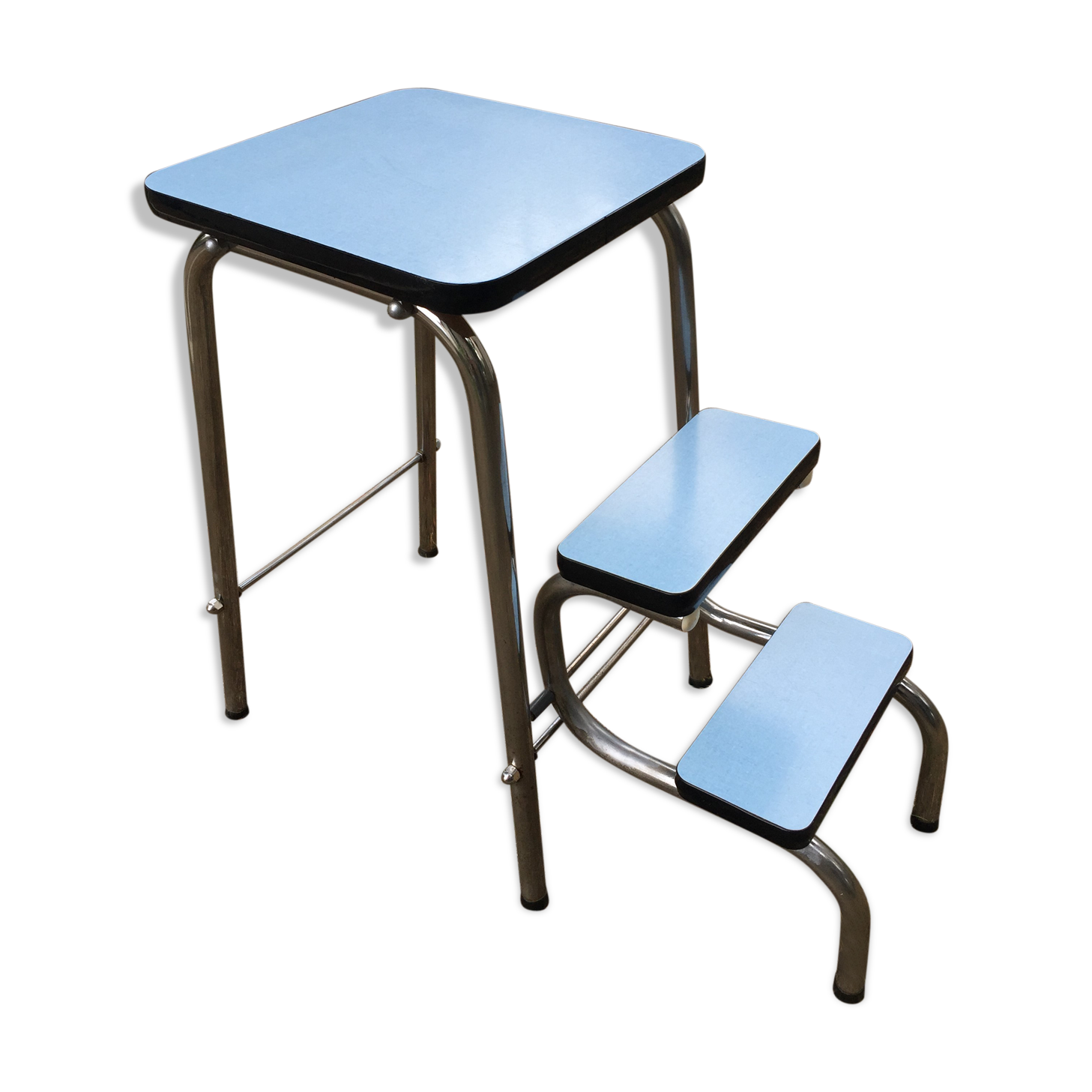 Flexible stool in vintage sky blue formica stepladder