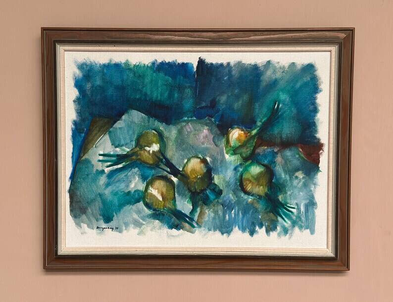 Original Swedish Oil on Canvas – "Abstract Composition" by Bergengren – Signed – Dated 1970 – Framed – 69 × 54 cm (27.2" × 21.3")