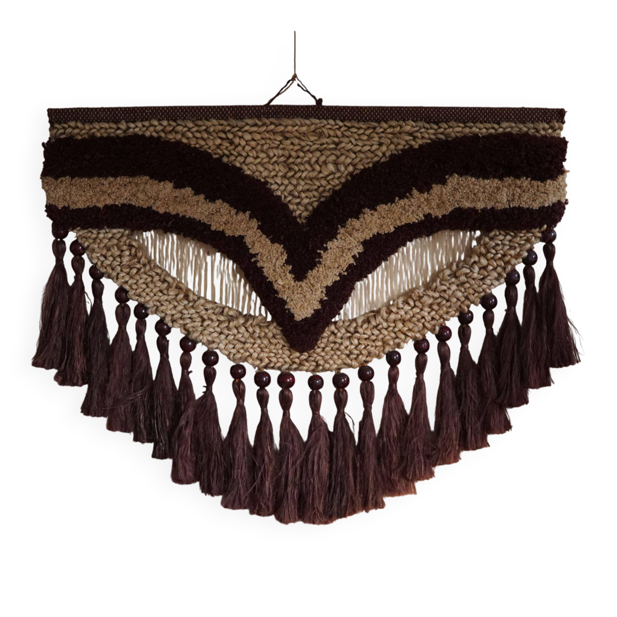 Handmade vintage bohemian jute rug, made in India, late 20th century.