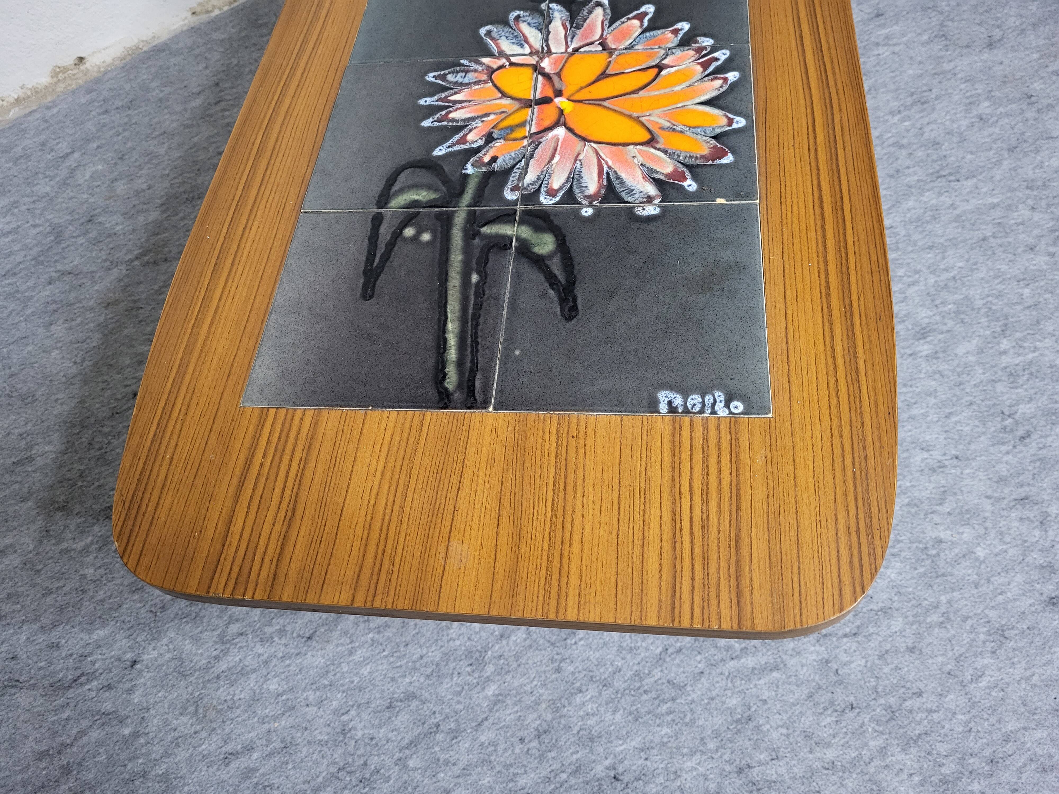 Coffee table 60s-70s scandinavian style tiles vallauris