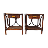 Pair of bedside tables in rattan and wicker, 1970s.