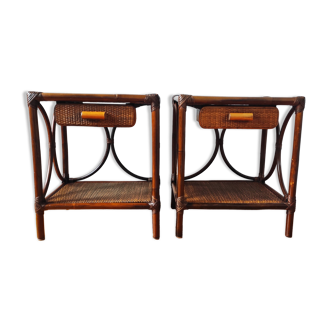 Pair of rattan and wicker bedside tables – 1970s