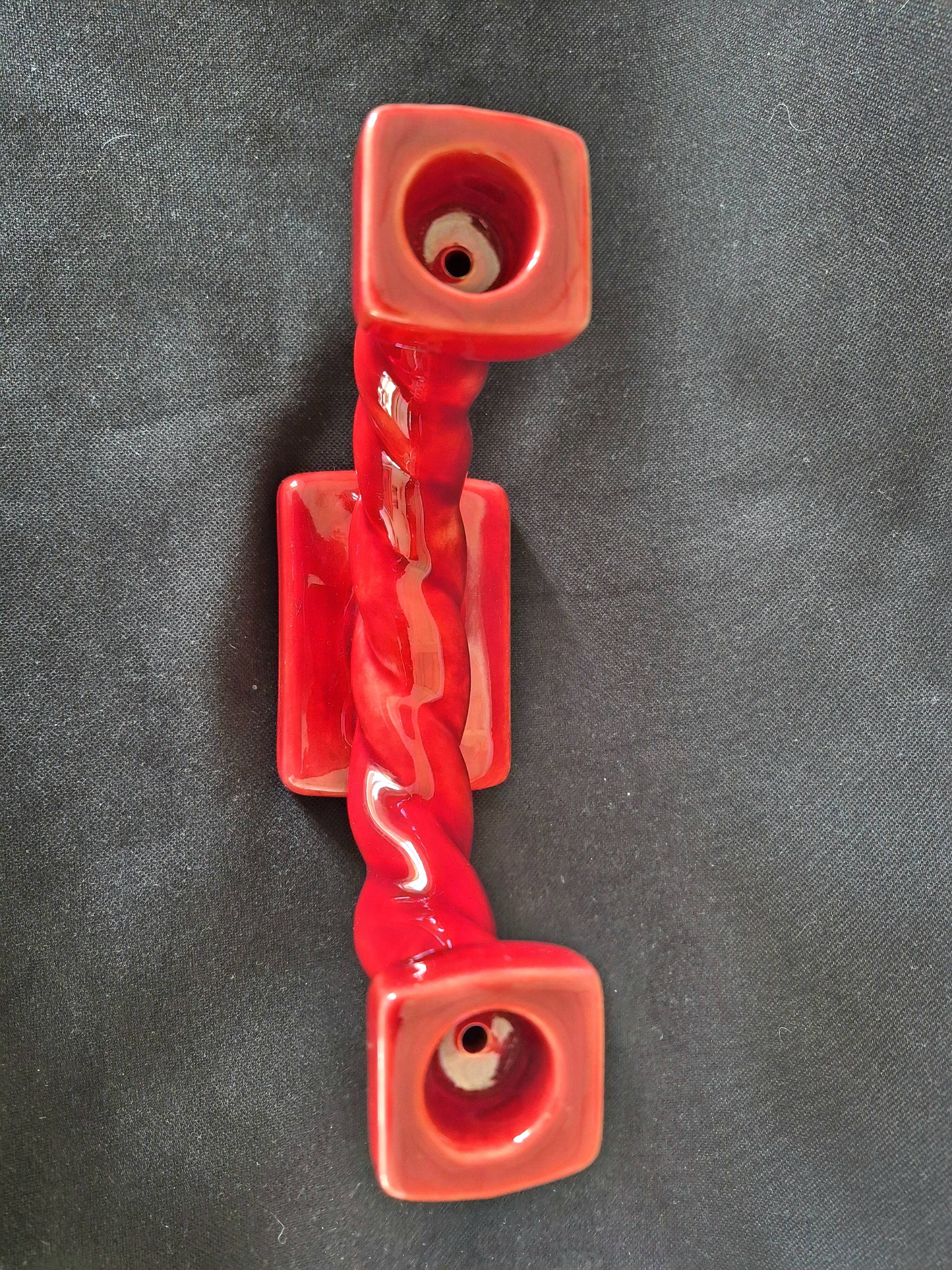 Ceramic chandelier, signed LONGCHAMP, twisted old red