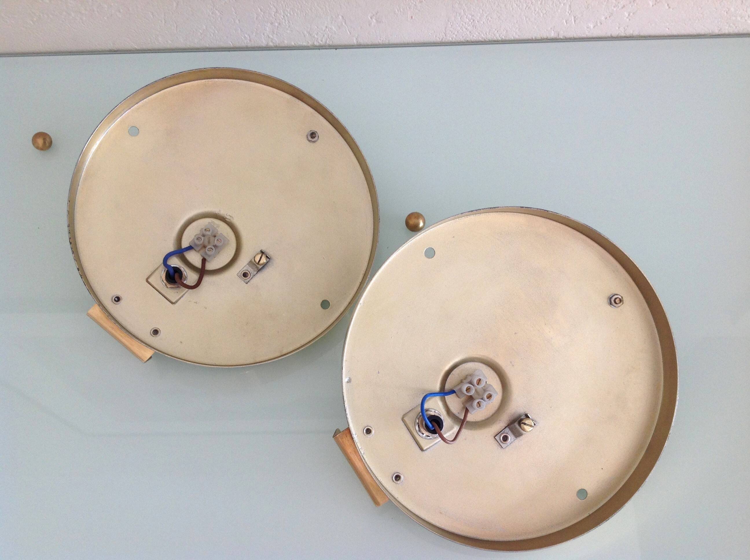 Pair of ice glass and brass wall lights by Limburg / vintage 60s-70s