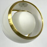 Stilux Milano, gilded aluminum, opaline and perspex pendant. Italy 1960s
