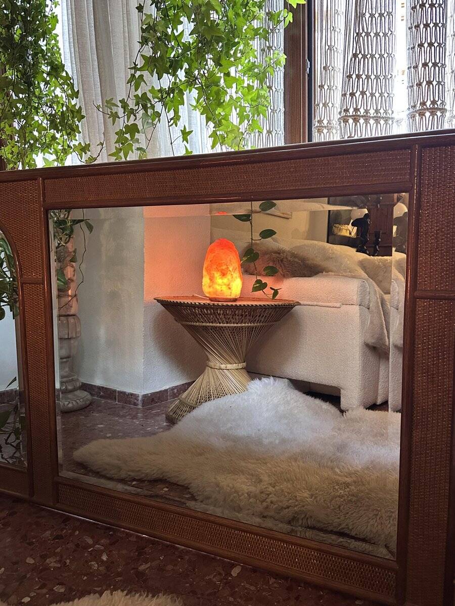 Italian coastal mirror in bamboo and rattan in the style of Vivai del Sud, 1970s.