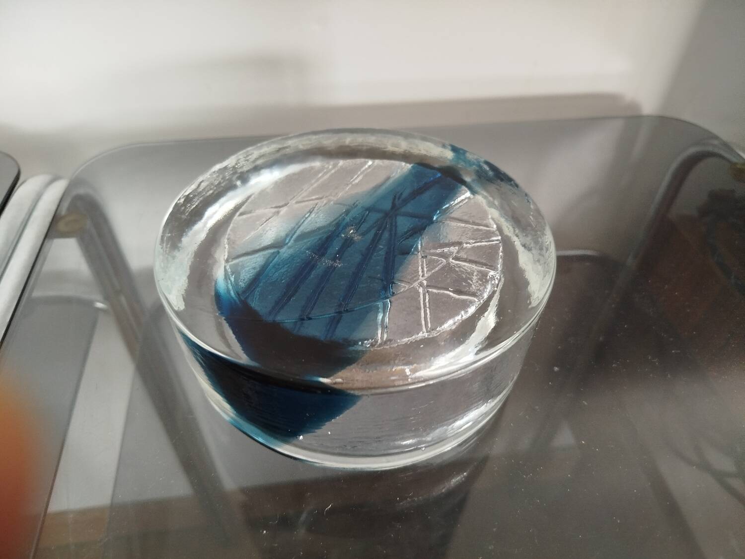 Blue bubble glass ashtray/pocket tray – from Sweden