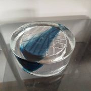 Vide-poche / cendrier en verre bullé bleu – provenance Suède