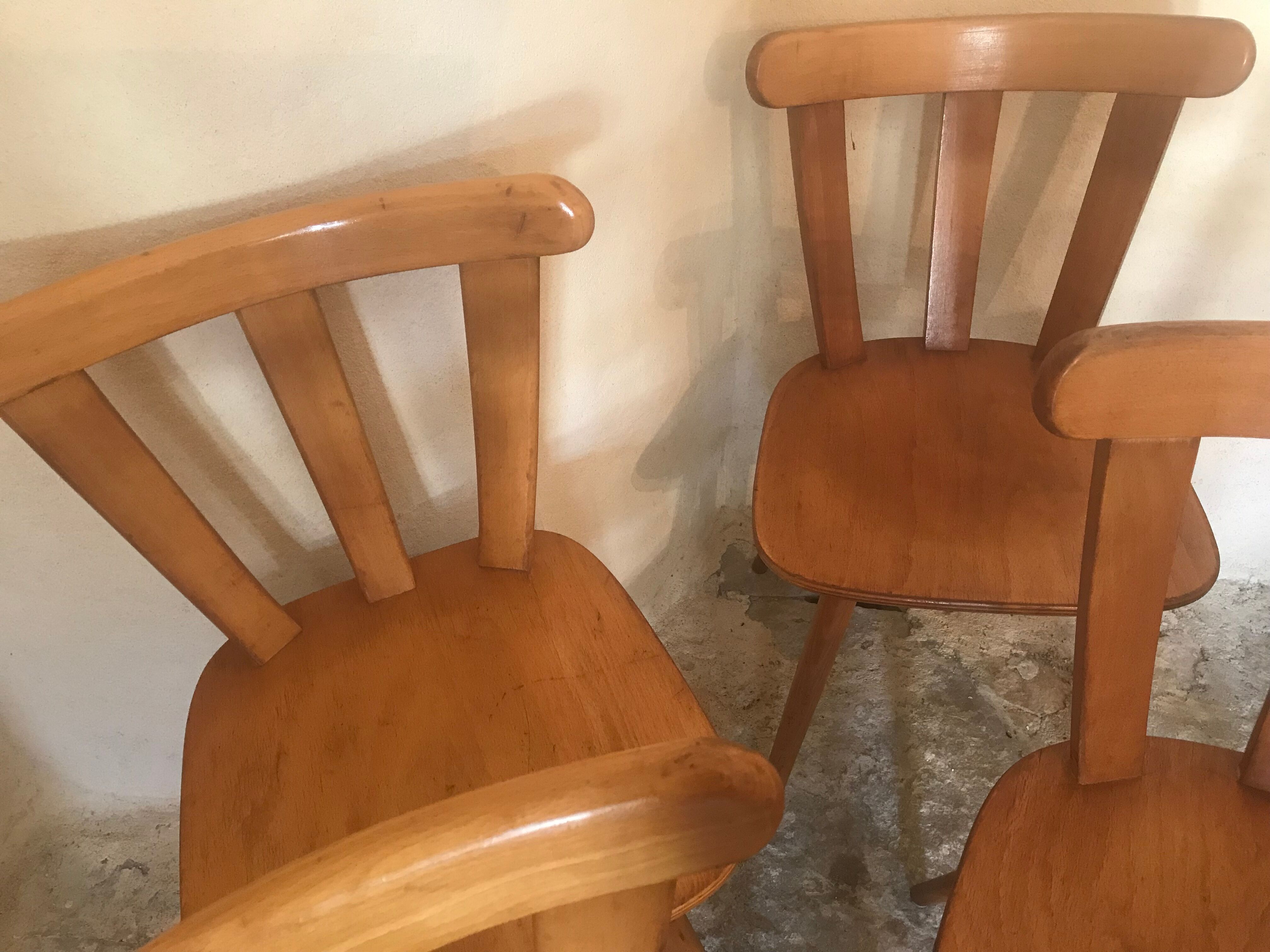 Set of 4 vintage bistro style chairs in beech circa 1960