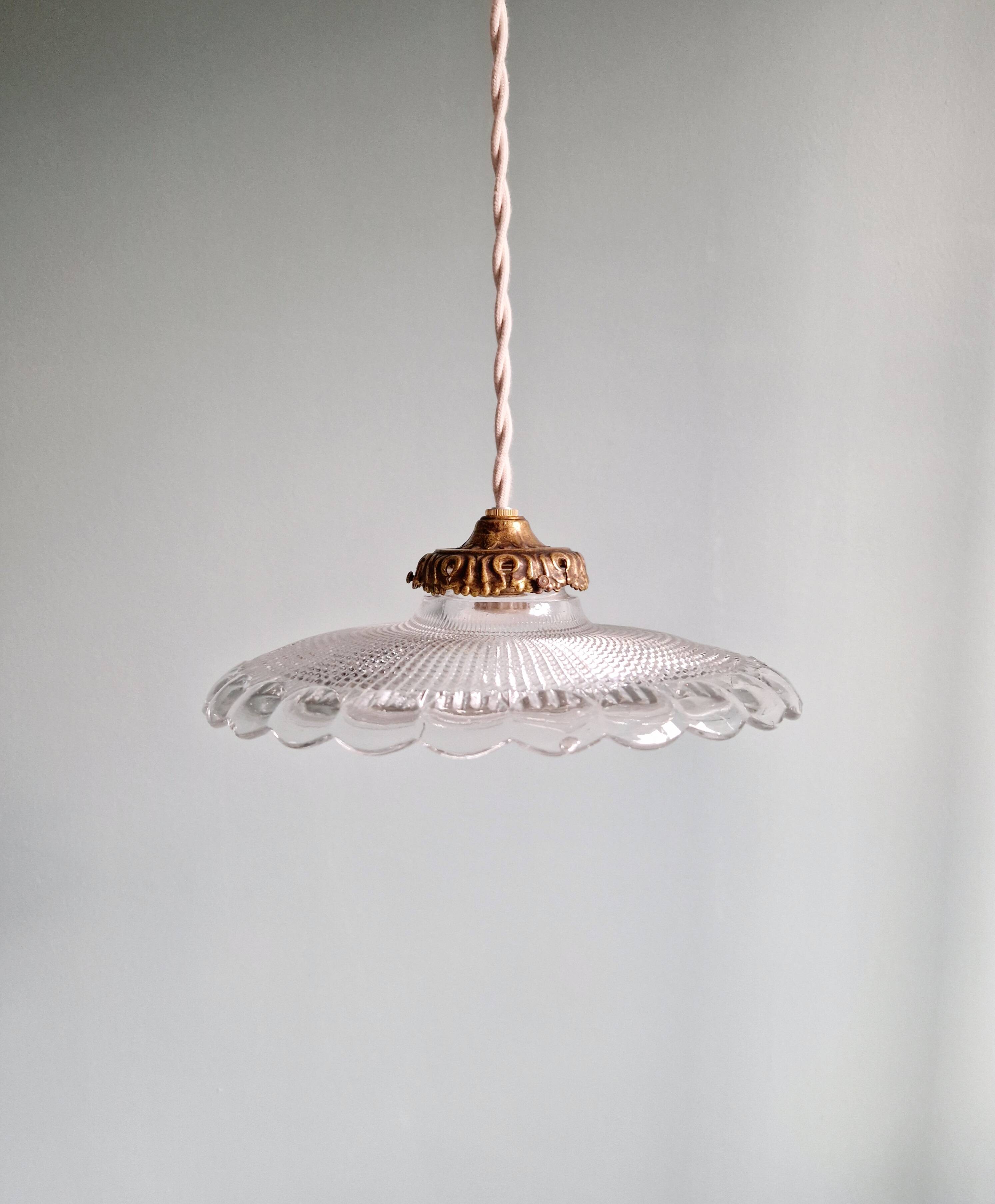 Art Deco pendant/portable lamp in clear glass, 1920s-30s