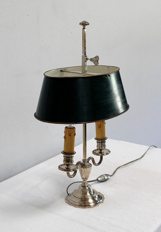 Bouillotte lamp in silver metal, empire style - early twentieth century