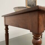Walnut and pine drapery farmhouse table