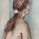 Tableau signé sanguine aquarelle portrait féminin « la pose »