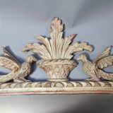 Ancien miroir bois sculpté cérusé décor colombes style Louis XVI Shabby 85x53 cm B572