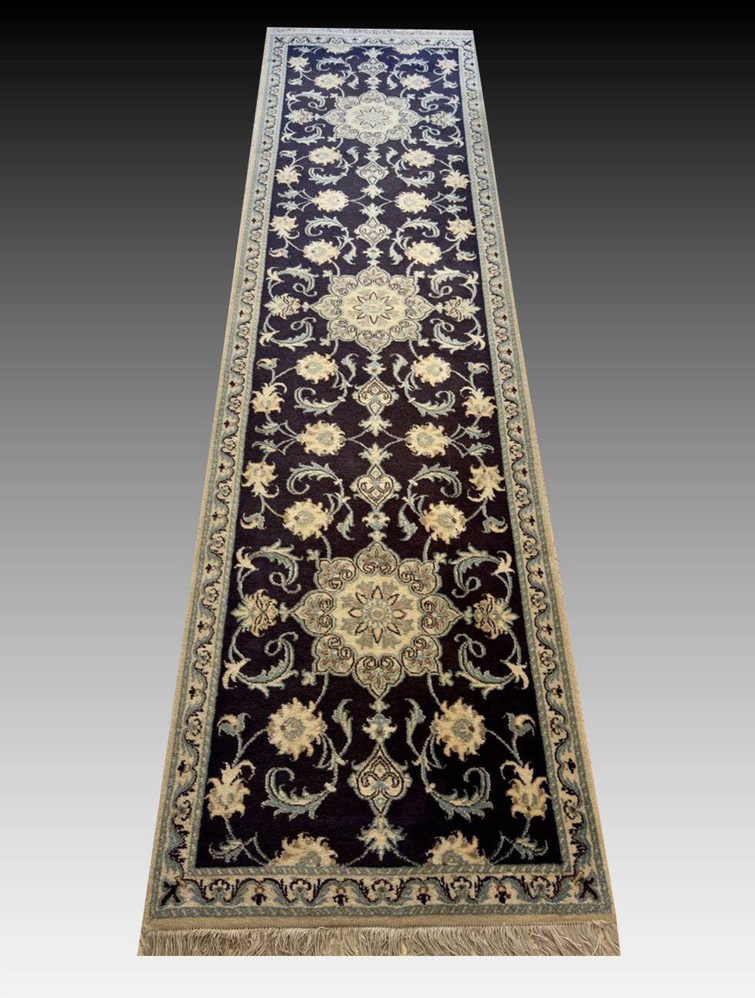 Oriental Rug Iran Nain Wool and Silk: 0.77 X 2.94 Meters