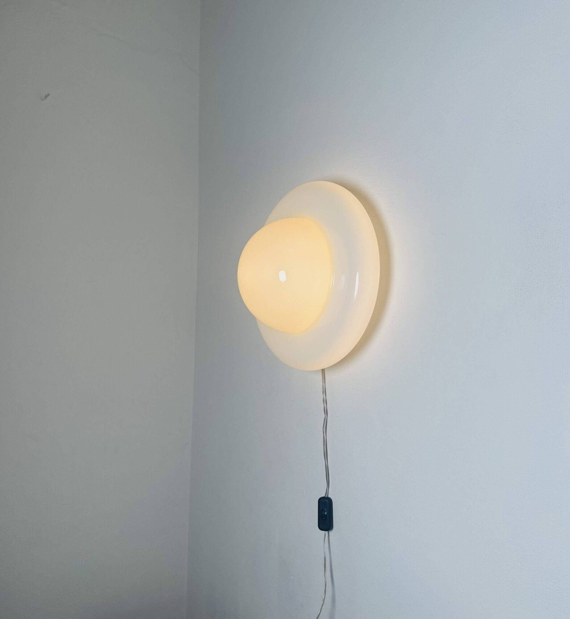 Sculptural Ufo Space Age Wall Lamp In Opal Glass, Italy 1970S