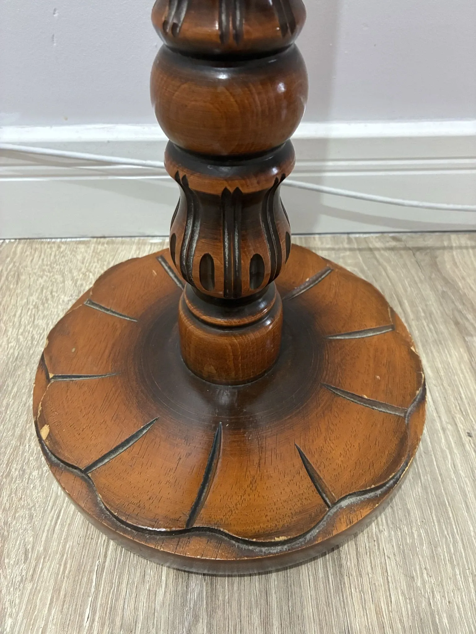 Carved wooden plant stand, turned pedestal, 1960s
