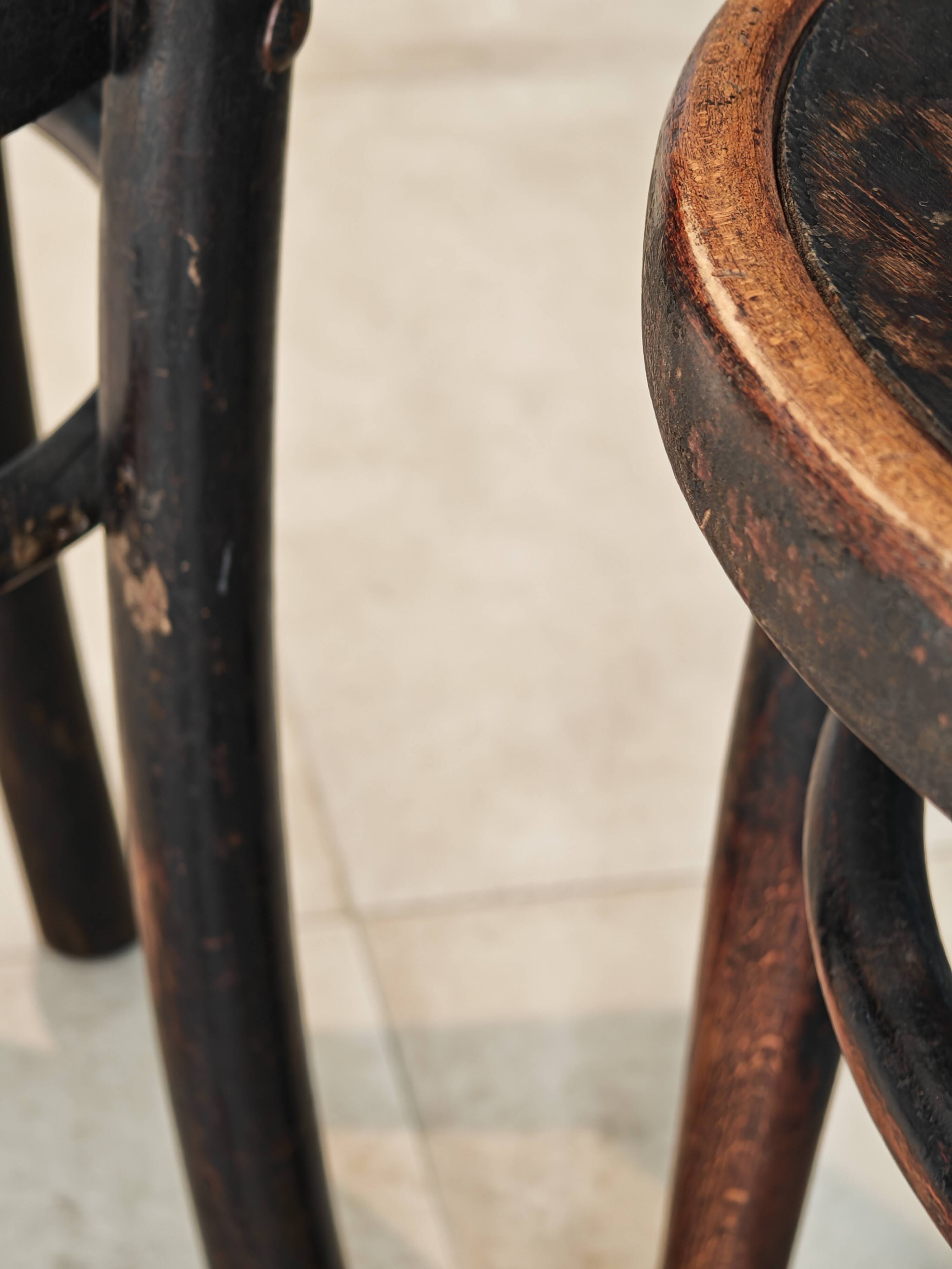 Rare set of 4 Jacob & Josef Kohn bistro chairs, bent wood, stamped 1900.