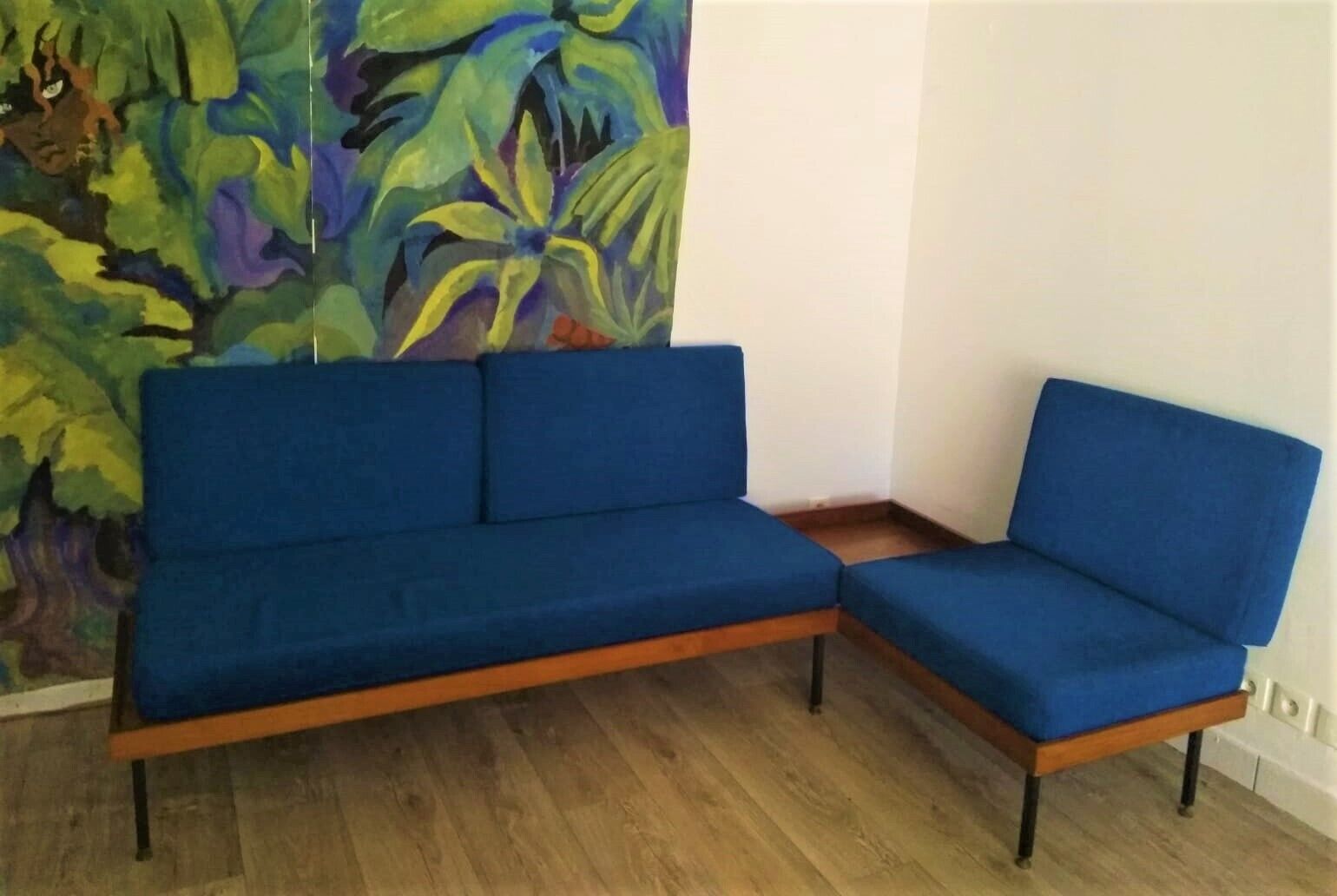 Daybed bench sofa angle teak and Scandinavian rosewood