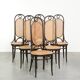 Set of 6 original vintage Thonet long John design diningchairs with webbing