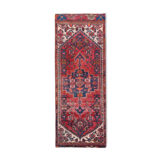 Red geometric tribal runner rug long handwoven oriental wool carpet 80x220cm