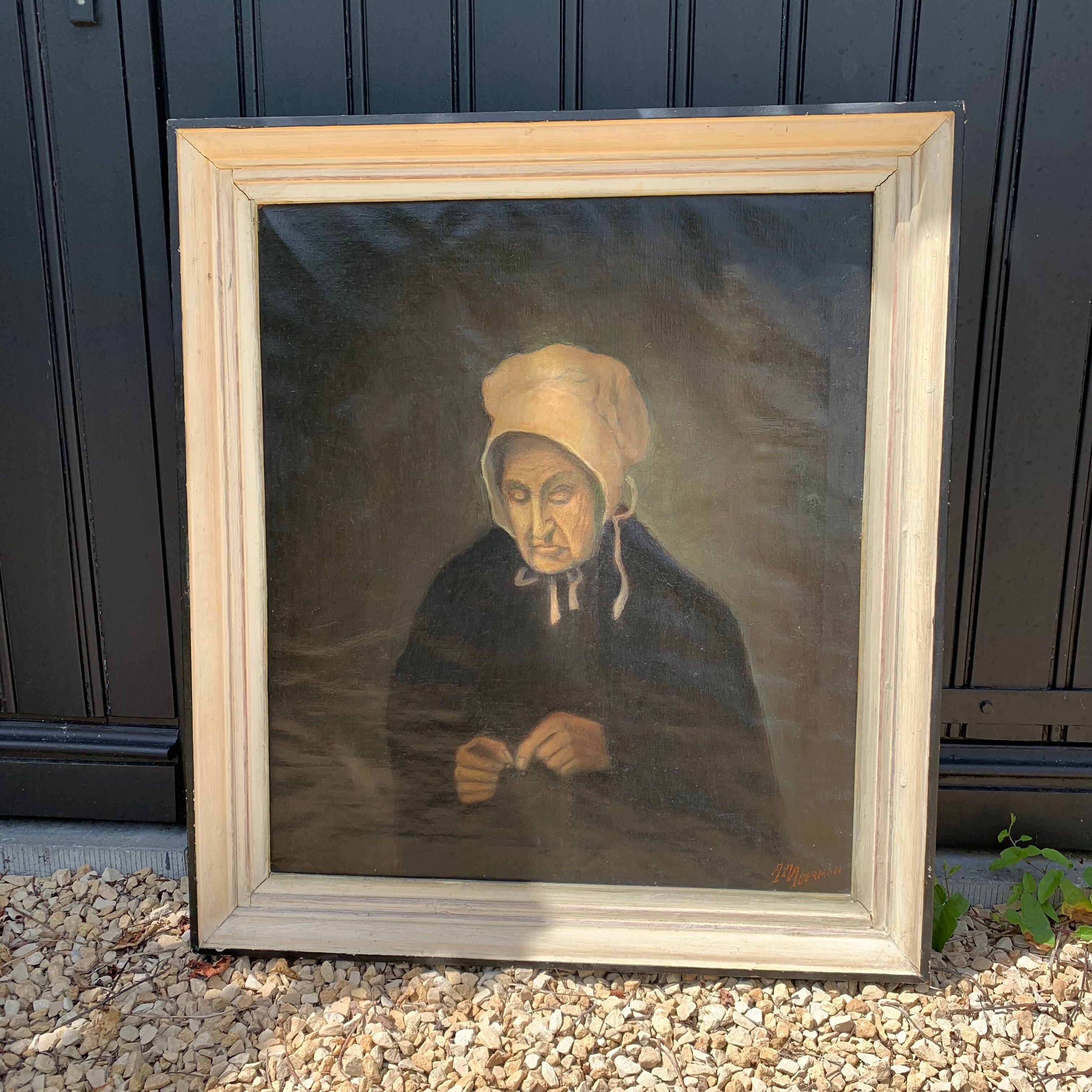 Portrait de dame signé "la tricoteuse"